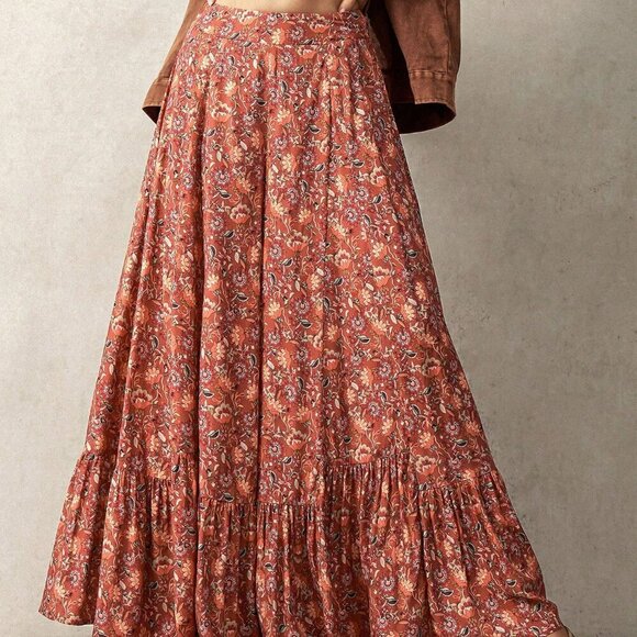 Multicolor Boho Women's Vacation Floral Print Wide Leg Loose Pants - Picture 2 of 8